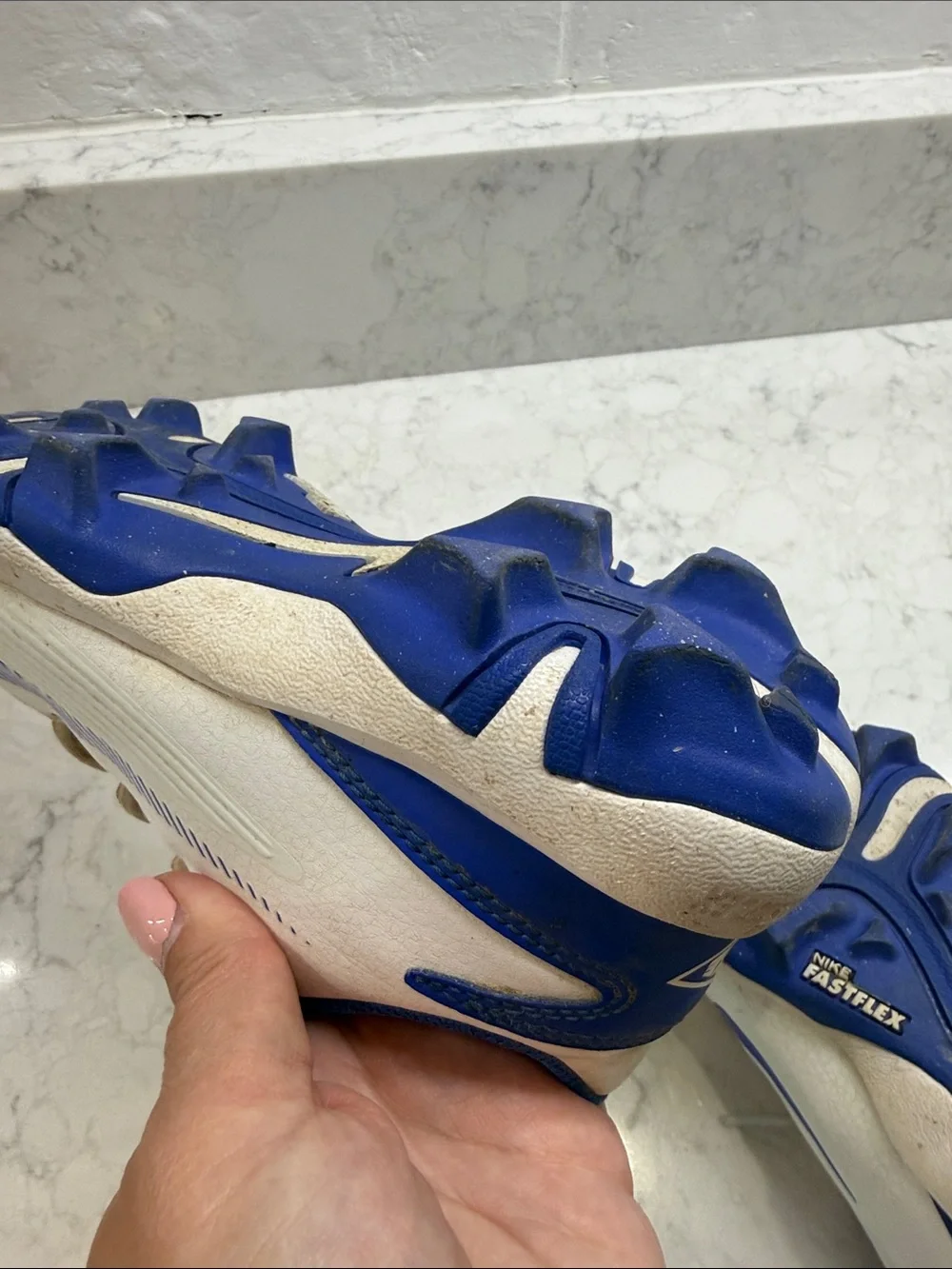 Nike Kids White and Blue Cleats, Size 2